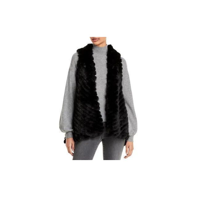 Jocelyn Striped Faux Fur Asymmetric Vest Black Osfa Rtl $250